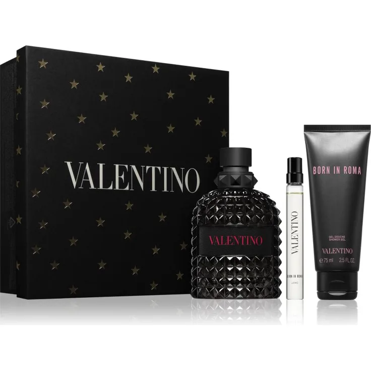 Valentino Born In Roma Uomo Geschenkset für Herren, Duftset mit 100 ml Eau de Toilette, 50 ml Eau de Toilette und 75 ml Duschgel, Zitrus- und würziger Duft