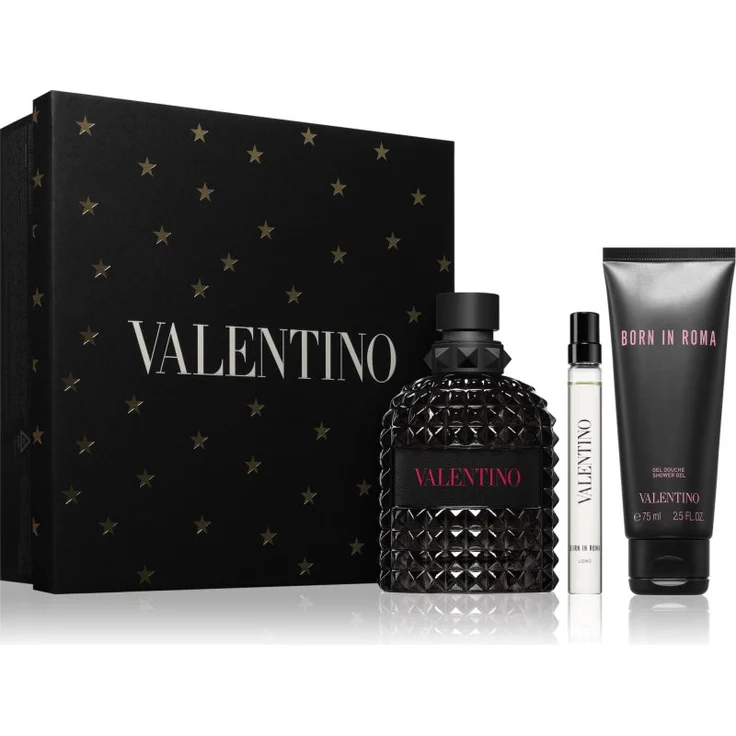 Valentino Born In Roma Uomo Geschenkset für Herren, Duftset mit 100 ml Eau de Toilette, 50 ml Eau de Toilette und 75 ml Duschgel, Zitrus- und würziger Duft