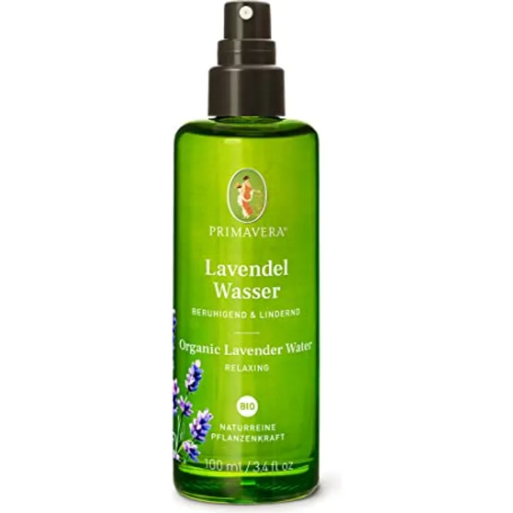 PRIMAVERA Pflanzenwasser Lavendelwasser bio 100 ml - naturreine Pflanzenkraft – Glasflasche – Hydrolat, Körperspray, Aromatherapie –entspannend– vegan