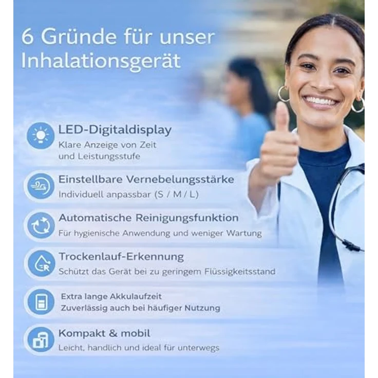 Emag Emmi-Med Inhalator mit Ultraschall, geräuschloser Zerstäubung, Inhalationsmaske und Mundstück – Bild 4