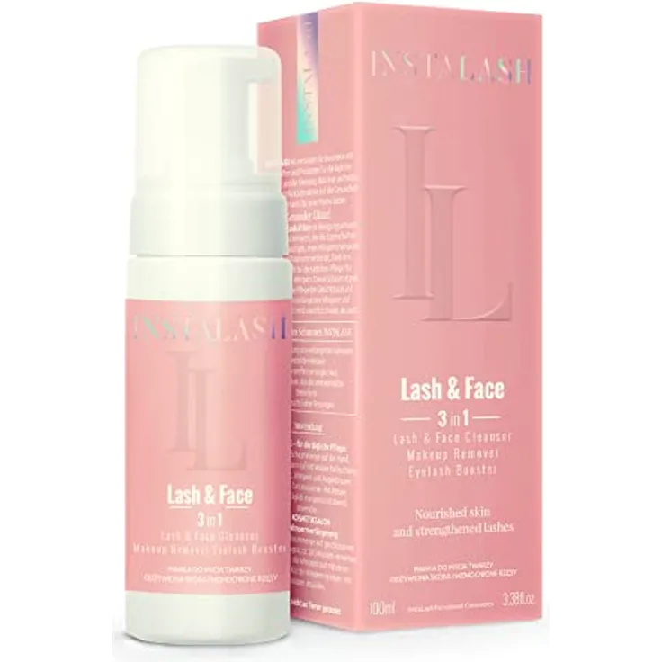 INSTALASH Lash & Face, sanfter Reinigungsschaum für Gesicht und Augen, 100 ml, feuchtigkeitsspendend und regenerierend, für empfindliche Haut