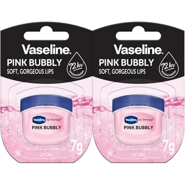 Vaseline Lip Therapy Pink Bubbly, Lippenbalsam 7g mit 72 Stunden Feuchtigkeit und pinkfarbenem Blubberton, 2er Pack – Bild 1