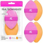 Real Techniques Miracle 2-in-1 Puderquaste, doppelseitiger Puderquast in voller Größe, wendbares Gummiband, Make-up-Schwamm und Puderquaste mit präziser Spitze, für Flüssigkeit, Creme und Puder, 2 Stück