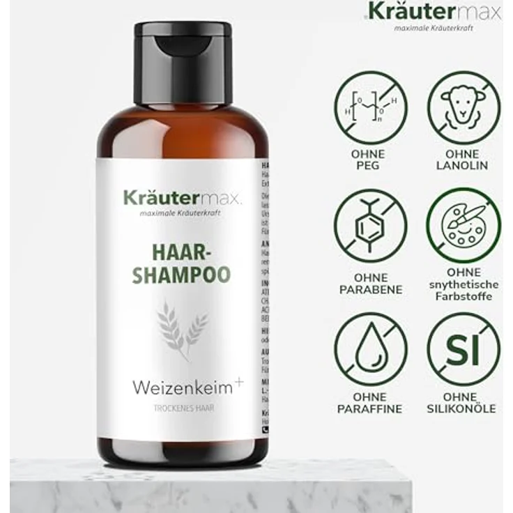 Kräutermax Weizenkeim Haar Shampoo 1 x 250 ml, mit natürlichen Kräuterextrakten und ohne schädliche Inhaltsstoffe – Bild 2