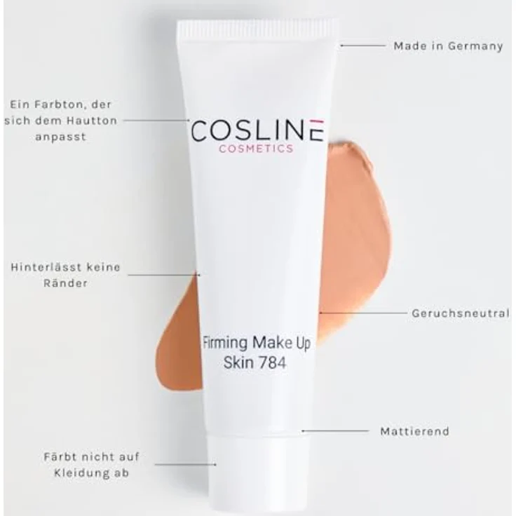 COSLINE Firming Make Up, Hautton anpassend, natürliches Finish für reife Haut, kaschiert Fältchen und Rötungen, 30ml, Made in Germany – Bild 4