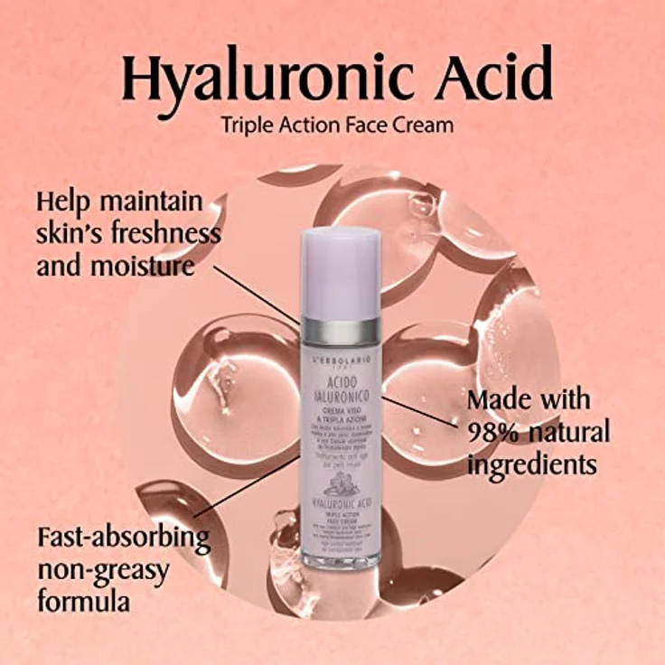 L'Erbolario Hyaluronsäure Gesichtscreme mit Dreifachwirkung für Mischhaut, 50 ml, vegane Naturkosmetik, ohne Parabene und Silikone – Bild 2