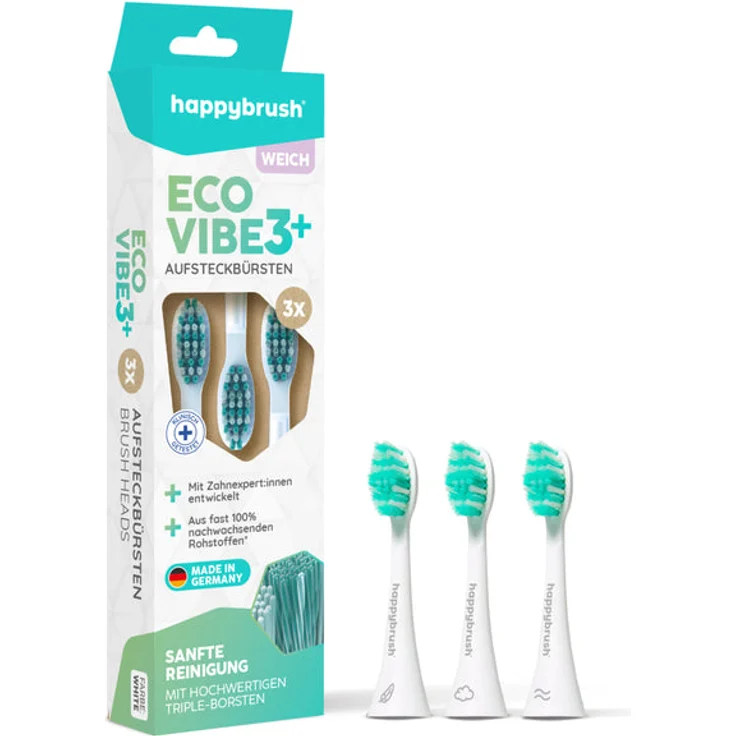 happybrush Aufsteckbürsten Eco Vibe 3+ | White-Mint Weich