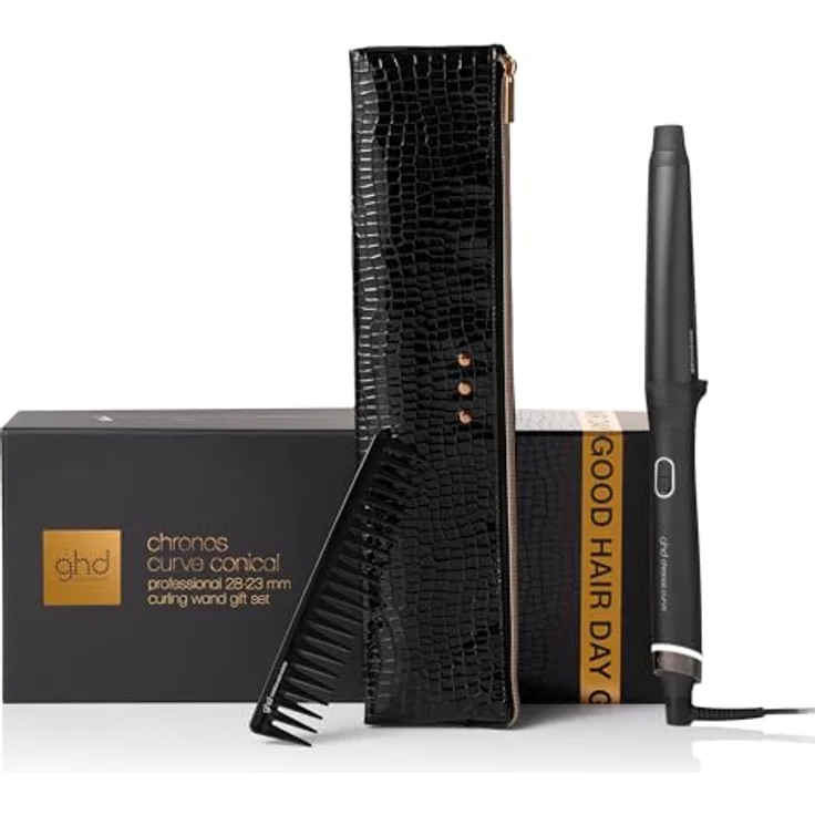 ghd Chronos Curve Conical Wand, Lockenstab Geschenkset mit Detangling Comb, Hitzeschutz-Tasche und Styling-Handschuh