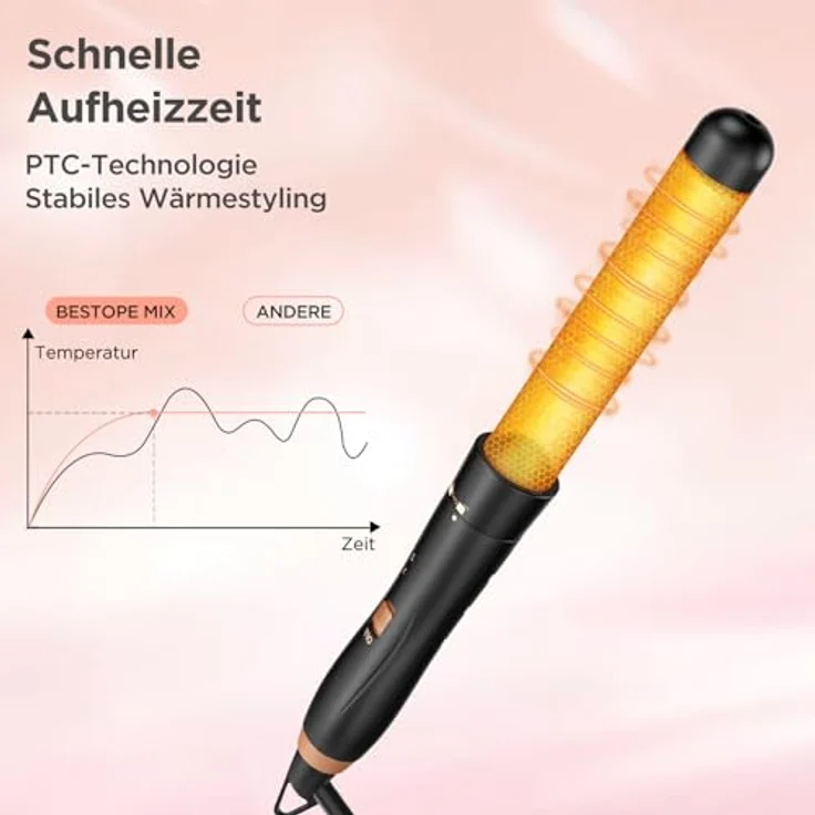 BESTOPE MIX Lockenstab Hair Curler 5 in 1, antistatisches Keramik Welleneisen mit 3 Fässern, einstellbarer Temperatur bis 210°C, schnelle Erwärmung, rose gold – Bild 3