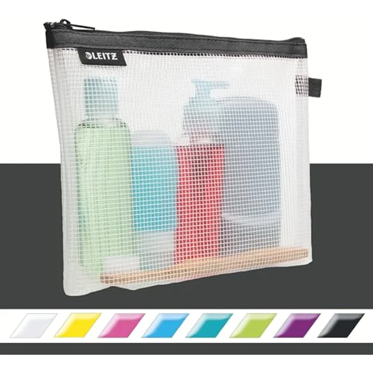Leitz WOW Reise Zip-Kulturbeutel, durchsichtig, Wasserabweisend, Idealer Kosmetikbeutel für Reisen und im Handgepäck, Maße (BxHxT): 24 x 17 x 3 cm, Schwarz, 40140095 – Bild 2
