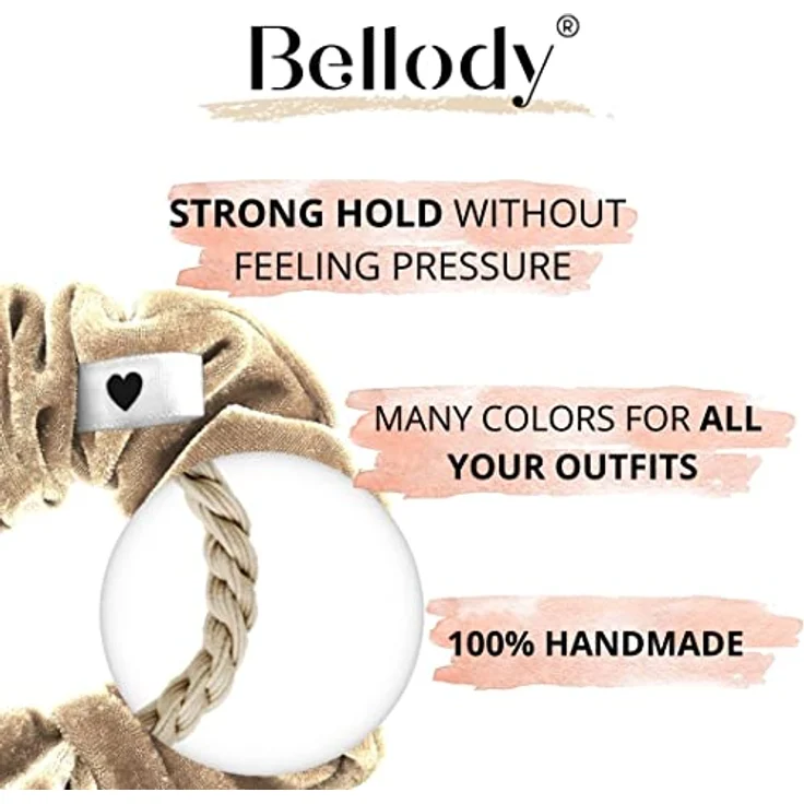 Bellody® Scrunchies Samt – Samtig weich, starker Halt, Velvet Look, exklusive Farben (1 Stück - Champagne Beige) - Haargummi Scrunchie in Beige – Bild 3