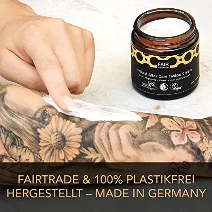 Fair Squared Vegane Natural After Care Tattoo Creme 100 ml – Naturkosmetik After Tattoo Pflege Feuchtigkeit – Fairtrade & Vegan – Tattoo Creme frisches Tattoo ohne Parabene – Bild 4