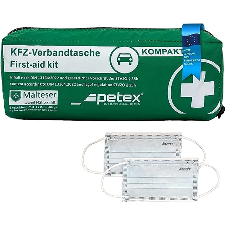PETEX 43931013 Verbandtasche Slim kompakt Inhalt nach DIN 13164:2022, grün – Bild 1