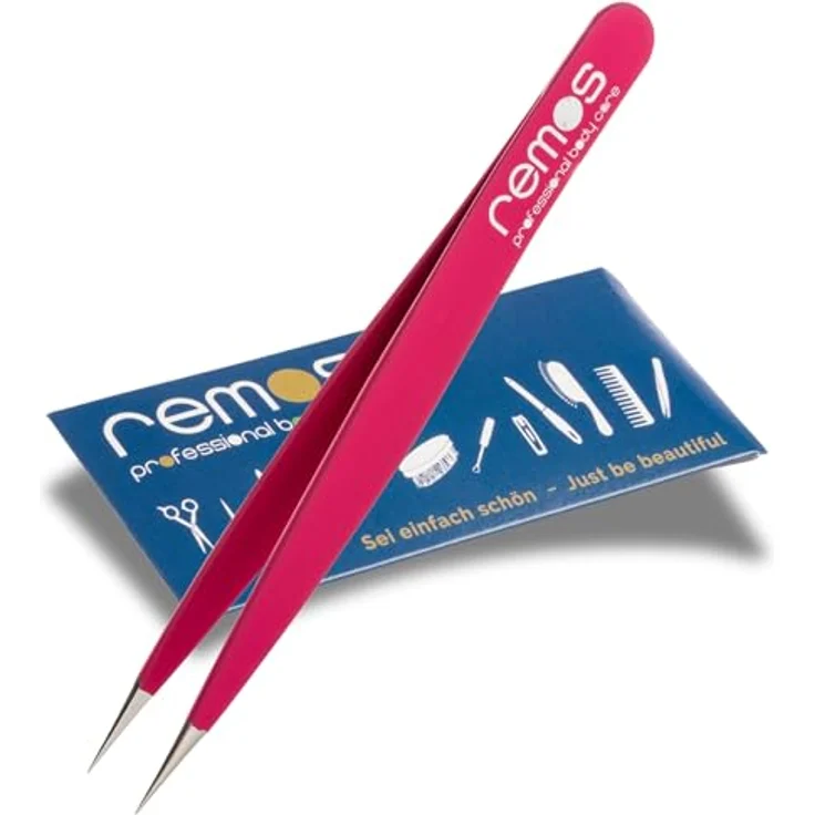 remos professional body care REMOS Splitterpinzette, Edelstahl [INOX] rostfrei 9.5 cm, feine Spitze fuxia für präzises Entfernen von Splittern und eingewachsenen Härchen – Bild 1