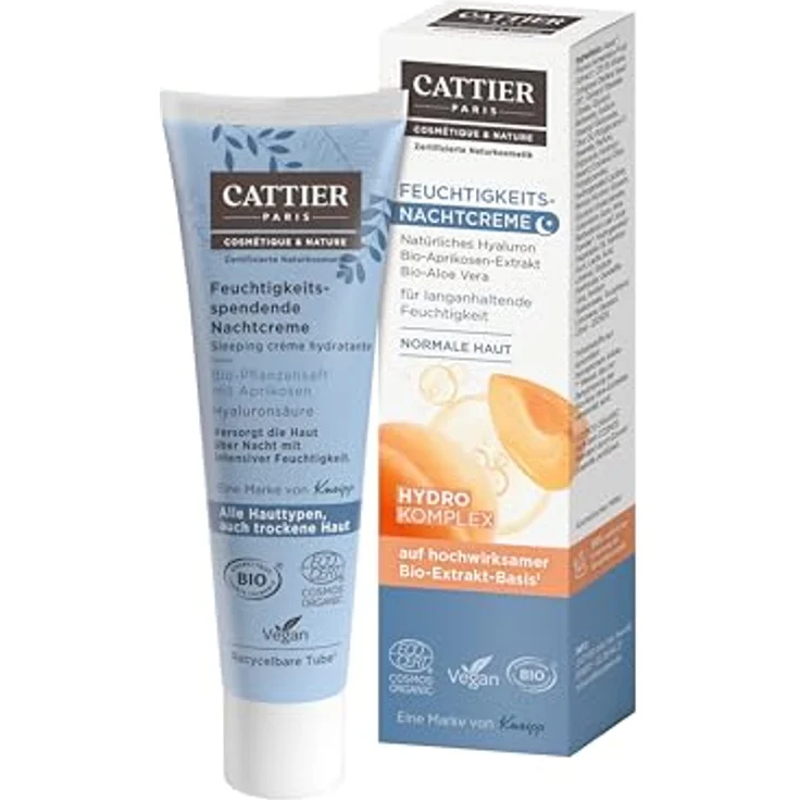 Cattier Feuchtigkeits-Nachtcreme, Hautpflege mit Bio-Aprikosen- und Aloe Vera-Extrakt, 75 ml, für normale Haut – Bild 1