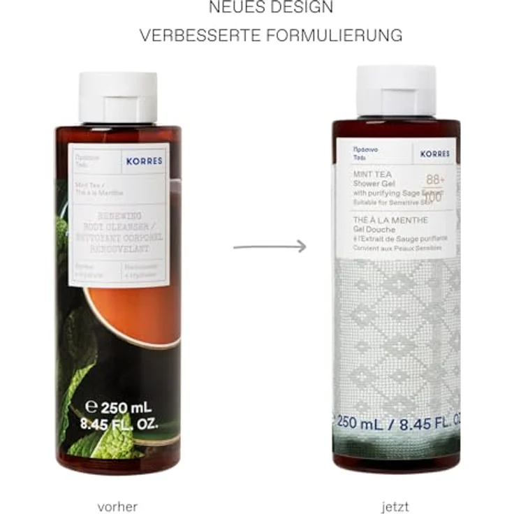 KORRES MINT TEA Duschgel, mild schäumend mit Salbei-Extrakt, vegan, silikon- und parabenfrei, 250 ml – Bild 2