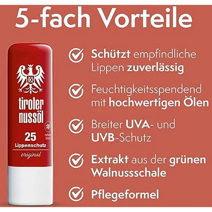 Tiroler Nussöl Lippenpflege Original, Lippenpflegestift mit LSF 25, 5 g, ohne Konservierungsstoffe – Bild 2