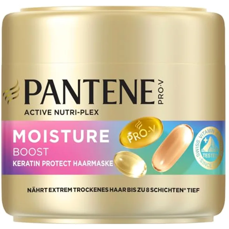 Pantene Pro-V Moisture Boost Keratin Protect Haarmaske, 300ml für extrem trockenes Haar, Nährt bis zu 8 Schichten tief, schließt Luftfeuchtigkeit aus, Pro-V Formel und Active Nutri-Plex-Technologie