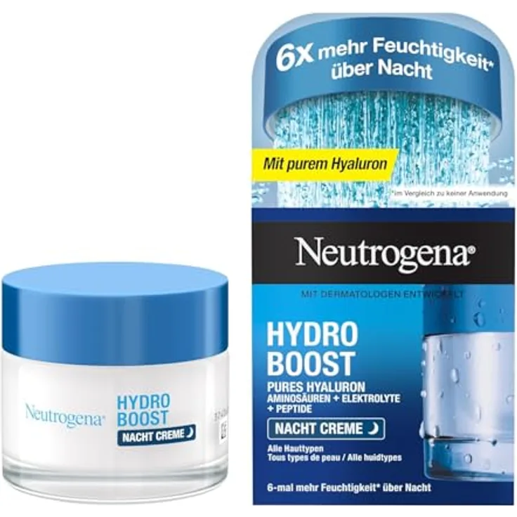 Neutrogena Hydro Boost Nachtcreme, intensiv feuchtigkeitsspendend mit 20% mehr Hyaluronsäure, 50ml