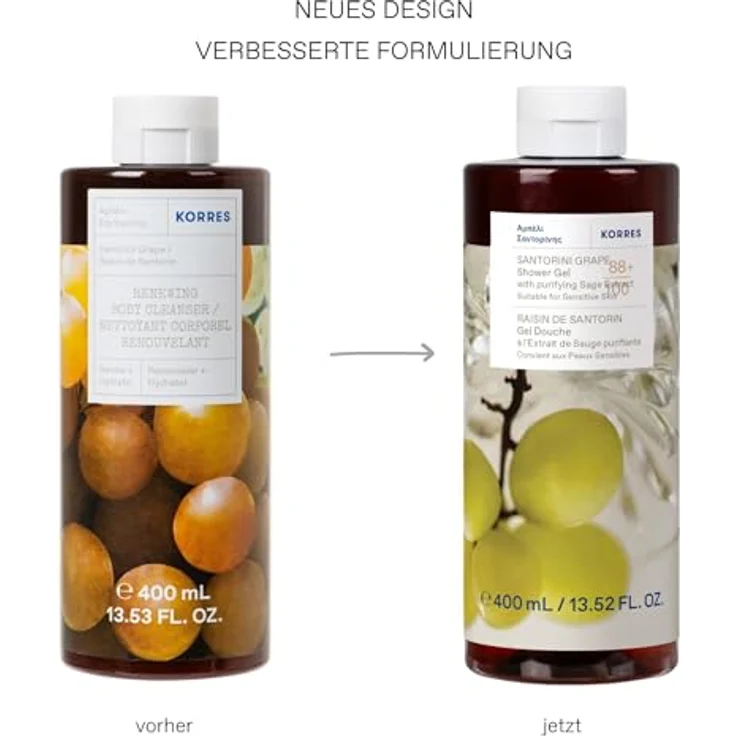 Korres Santorini Grape, Revitalisierendes Duschgel 400 ml, pflegt und nährt die Haut, verbessert Elastizität und gibt Wohlbefinden zurück – Bild 2