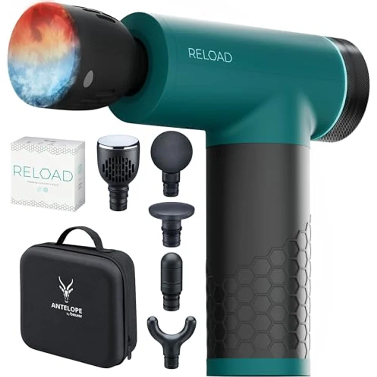 Beurer Antelope by Beurer RELOAD Massage Gun, Muskelmassagegerät mit Wärme- und Kältefunktion, 5 Massageköpfen, 5 Intensitätsstufen bis 3000 U/min, kabellos, mit Aufbewahrungskoffer – Bild 1