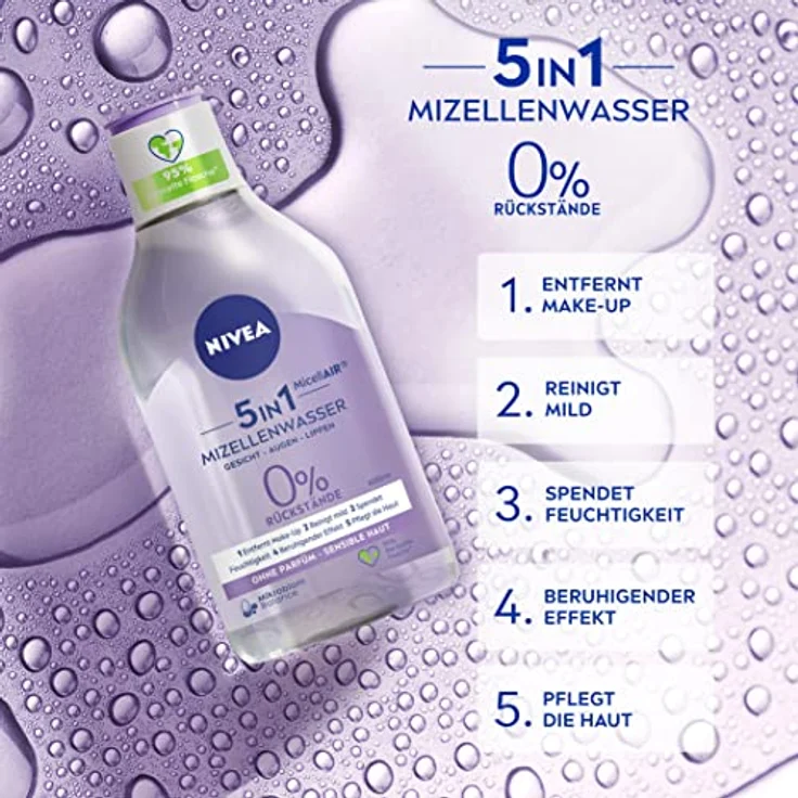 Nivea Gesichtspflege Reinigung Micellair Mizellenwasser Sensible Haut 400 ml, für Damen und Herren  – Bild 2