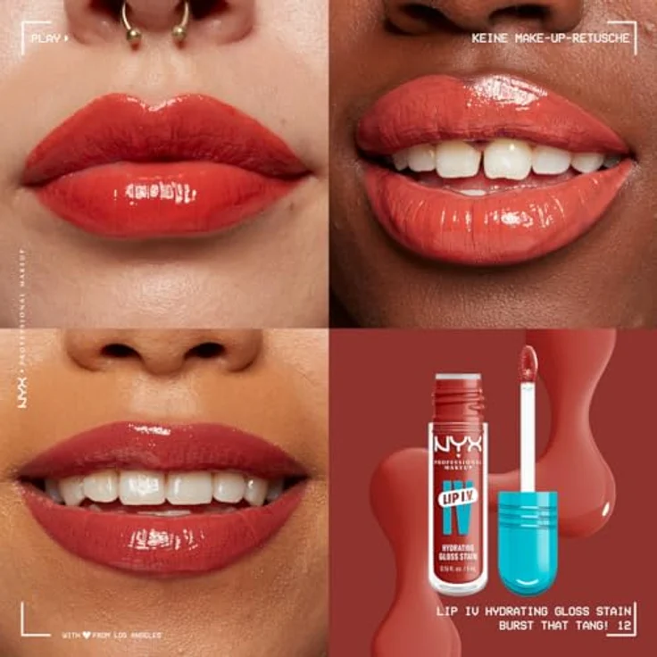 NYX Professional Makeup Lip IV Gloss Serum, feuchtigkeitsspendender Lipgloss mit Vitamin-Komplex, 5 ml, Farbe BURST THAT TANG – Bild 2