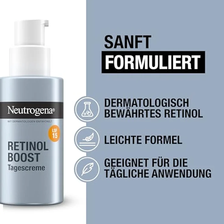 Neutrogena Anti-Age Retinol Boost Tagescreme, LSF 15, 50 ml, für empfindliche Haut, mit Hyaluronsäure und Myrtenblatt-Extrakt – Bild 5