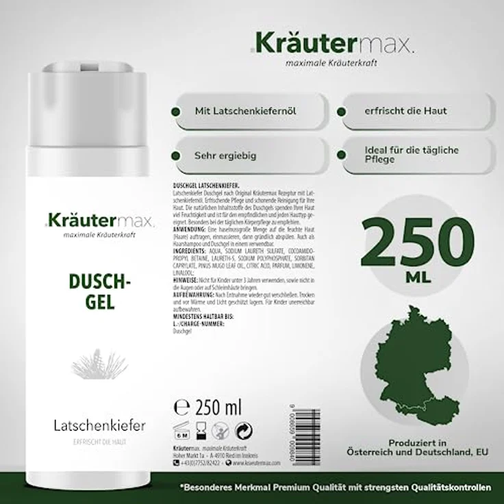 Kräutermax Latschenkiefer Duschgel mit Latschenkieferöl Duft 1x 250 ml – Bild 4
