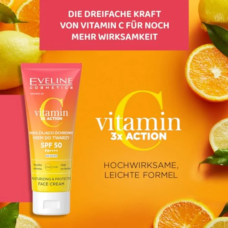 EVELINE Vitamin C 3x Action Gesichtscreme, feuchtigkeitsspendend und schützend mit SPF50, 30ml – Bild 4