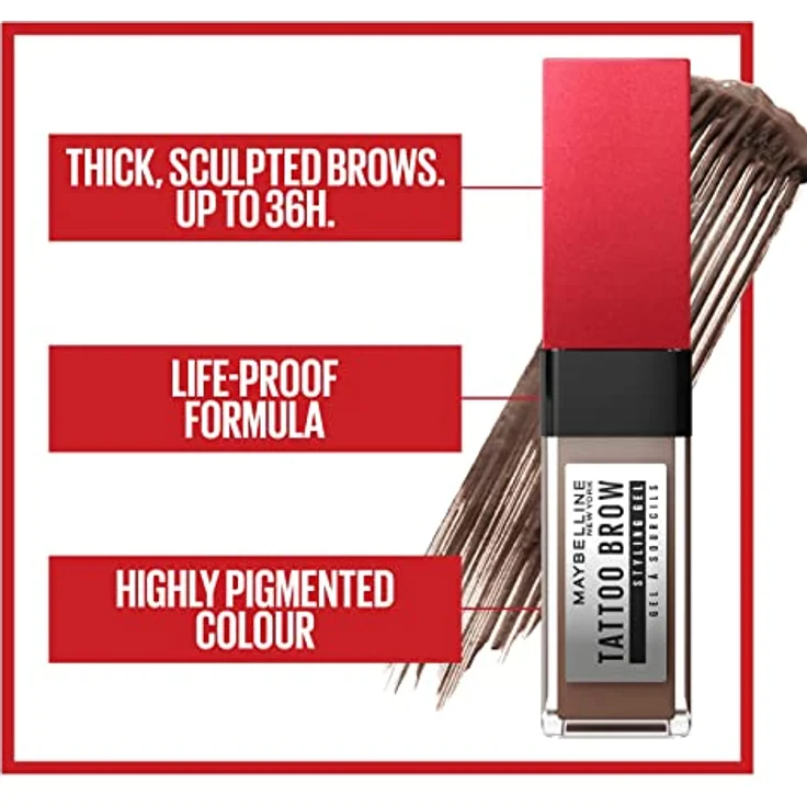 Maybelline New York Augenbrauengel, Für dichter aussehende und geformte Augenbrauen, Wischfest und wasserfest, Tattoo Brow 36H Styling Gel, Nr. 255 Soft Brown, 6 ml – Bild 4