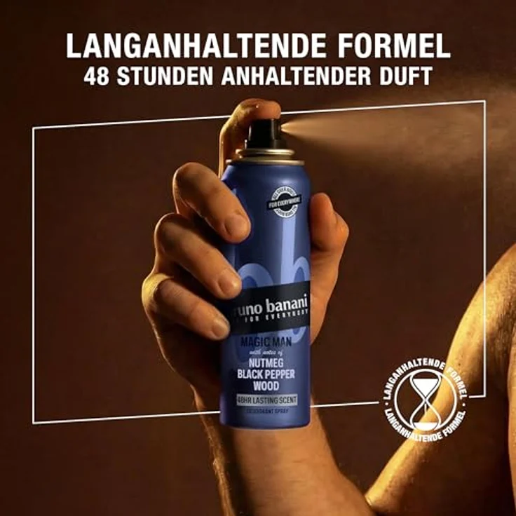 bruno banani Magic Man Deo-Bodyspray für Herren, aromatischer holziger Duft, 48h lang anhaltend, vegane Formel, 150 ml – Bild 4
