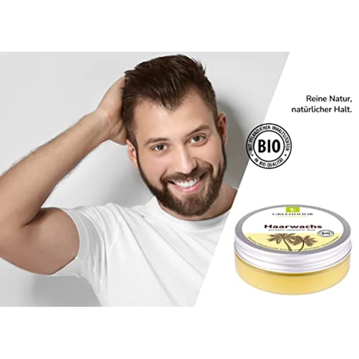 GREENDOOR natürliches Haarwachs matt 50ml, natural Style wax ohne Silikon Mineralöl Duftstoffe Parfum, Naturkosmetik hair styling mit Bio Kokosöl Bienenwachs Jojobaöl – Bild 3