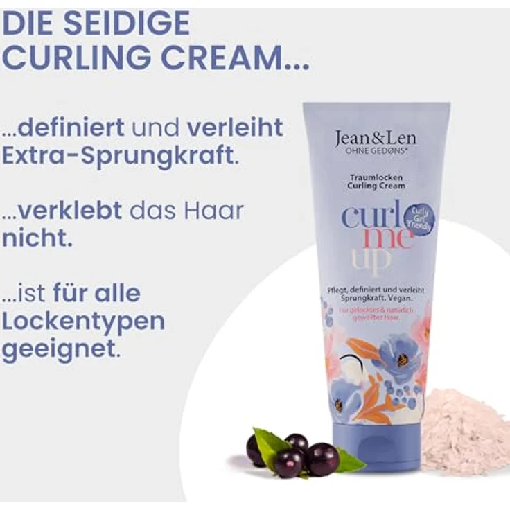 Jean & Len Traumlocken Curling Cream, Reiswasser & Acaibeere, für gelocktes & natürlich gewelltes Haar, 6 x 100 ml, vegan & silikonfrei, definiert Locken, Anti-Frizz Effekt – Bild 4