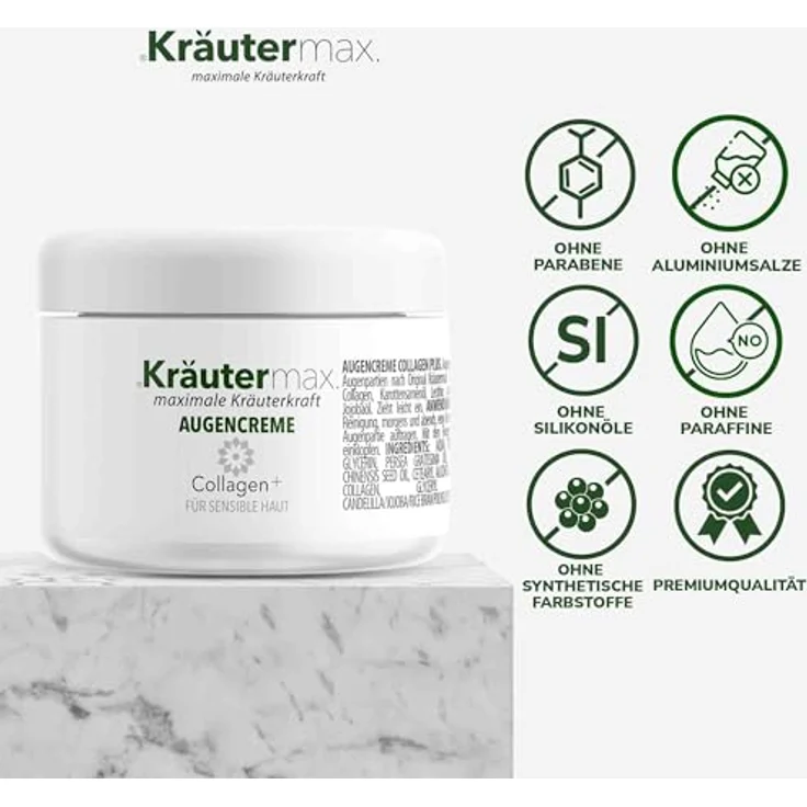 Kräutermax Collagen Augencreme, 15 ml, mit Lecithin, Karottensamenöl, Avocadoöl und Jojobaöl für sensible Haut – Bild 4
