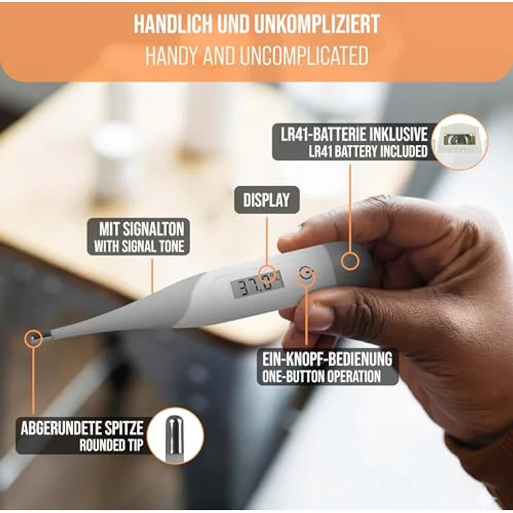 Pulox DT-15 Digitales Fieberthermometer - Flexible Spitze, präzise Messung mit LCD-Display und akustischem Signal, für alle Altersgruppen – Bild 2