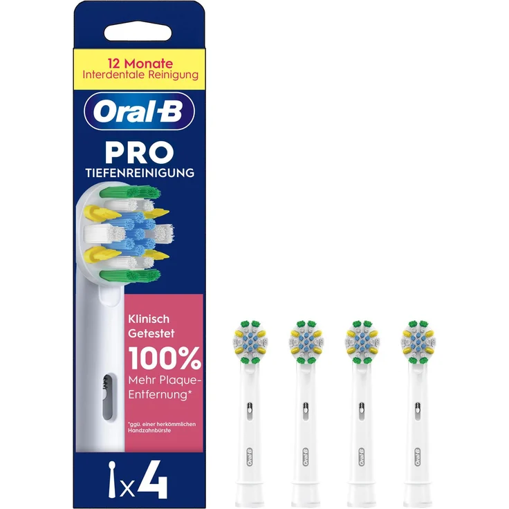 Braun Oral-B Pro Tiefenreinigung, 4er Aufsteckbürsten mit X-förmigen Borsten für optimale Zahnreinigung