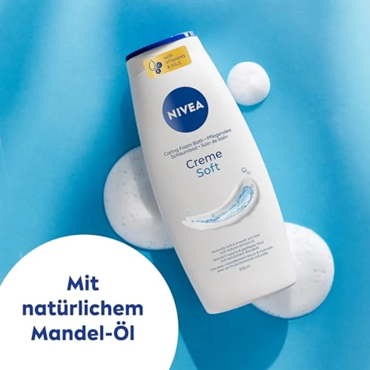 NIVEA Pflegendes Schaumbad Creme Soft, 650 ml mit Vitaminen C und E, feuchtigkeitsspendend und mildem Duft – Bild 3