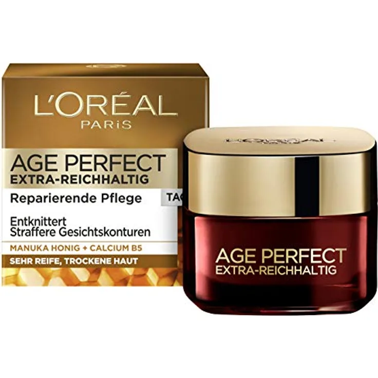 L'Oréal Paris Age Perfect Extra-Reichhaltig Anti Age Tagespflege: für straffe Haut und intensive Pflege mit Manuka Honig und Calcium B5, 50ml