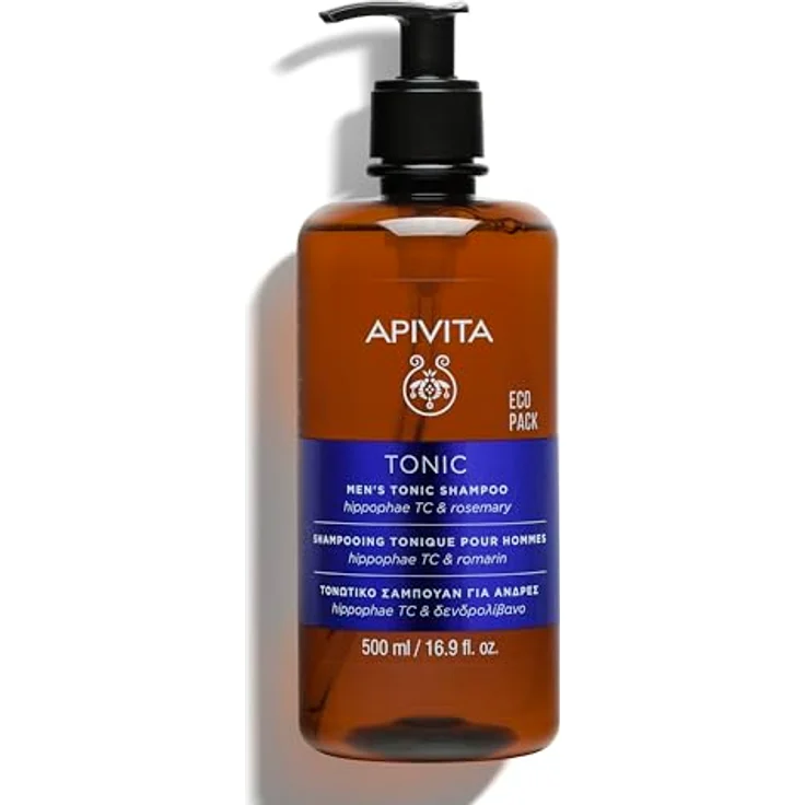 Apivita Tonic Shampoo für Männer mit dünner werdendem Haar, 500 ml – Fördert gesundes Haarwachstum, stärkt das Haar, bekämpft Haarausfall – Mit patentiertem Hippophae-Tonic-Komplex und Propolis – Bild 1