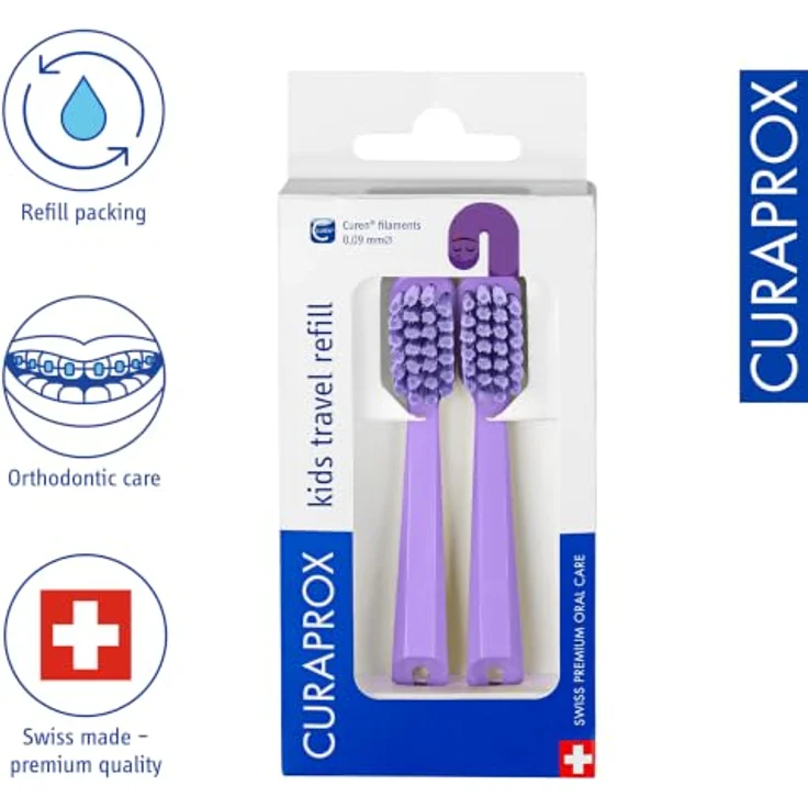 Curaprox Kids Travel Refill, Ersatz-Kopf für Kinderzahnbürsten, 2 Stück, lila, feine Borsten für gründliche Reinigung – Bild 2