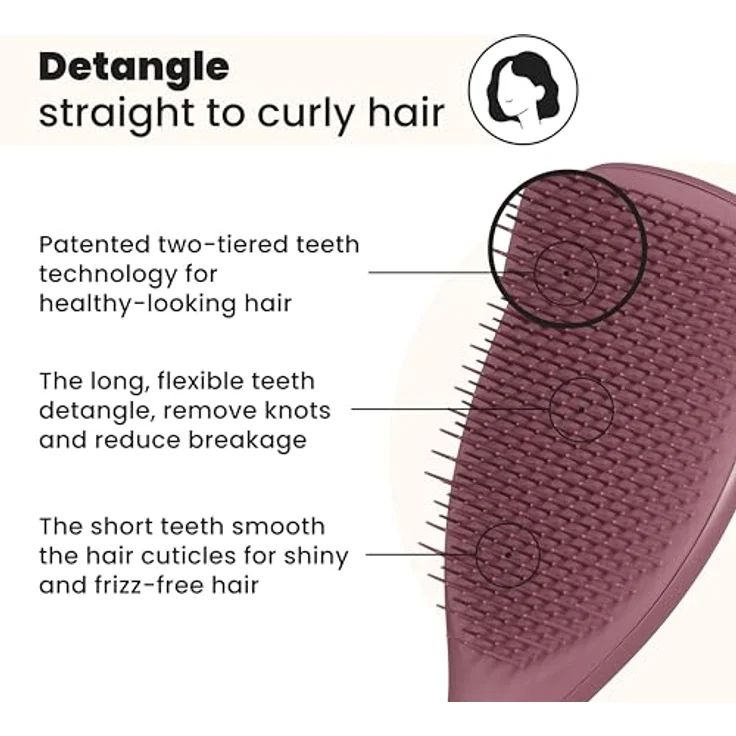 Tangle Teezer Große Ultimate Detangler Haarbürste, für nasses & trockenes Haar, zweistufige Borsten für dickes, lockiges & langes Haar, rosa Samt – Bild 2