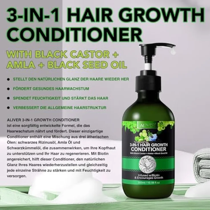 P-Beauty 3-in-1 Conditioner, Haarpflege mit Rizinus-, Amla- & Schwarzkümmelöl, 3 x 300ml, stärkt, pflegt und hydratisiert, unterstützt Haarwachstum – Bild 2