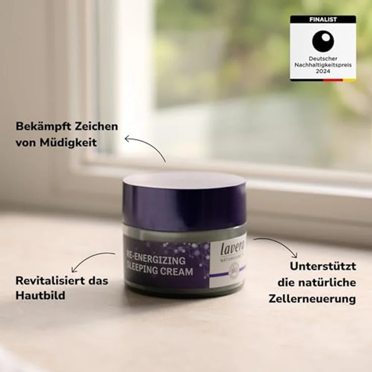 lavera Re-Energizing Sleeping Cream, Nachtcreme 50 ml für Damen mit Biotrauben und Vitamin E, 100% zertifizierte Naturkosmetik – Bild 2