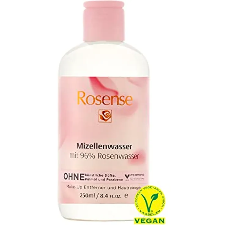 Rosense Rosenwasser mit Mizellenwasser – feuchtigkeitsspendendes Gesichtswasser aus 96% reinem Rosenwasser zur Gesichtsreinigung vegan – 250 ml