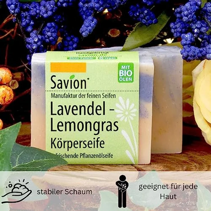 Savion Lavendel-Lemongras Körperseife, Vegan, Palmölfrei, Tierversuchsfrei, 80g – Bild 4