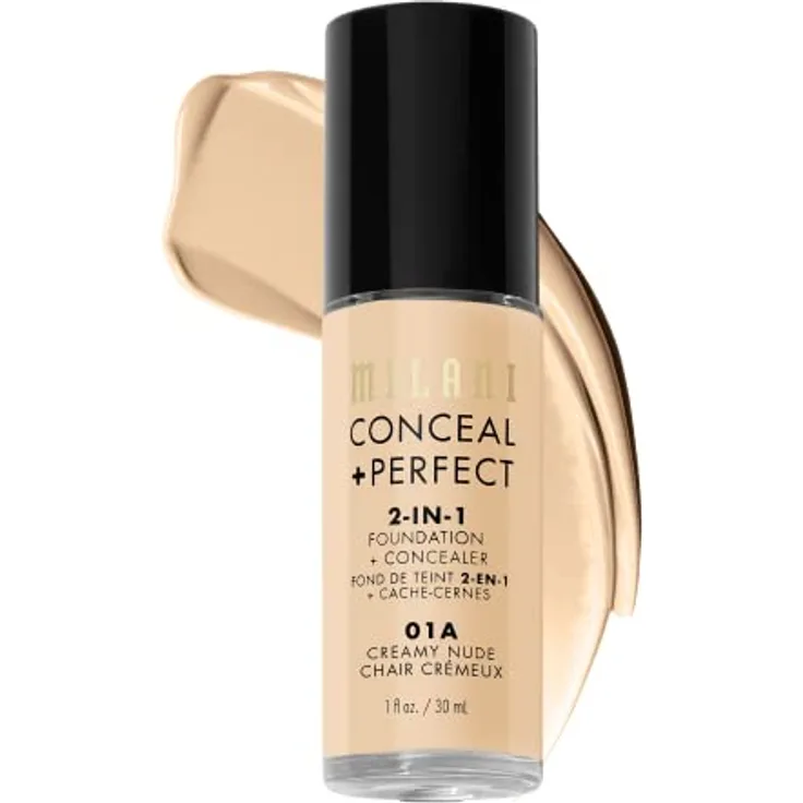 Milani Conceal And Perfect 2 in 1 Foundation + Concealer, Creamy Nude, 30 ml, sanfte Formel für alle Hauttypen