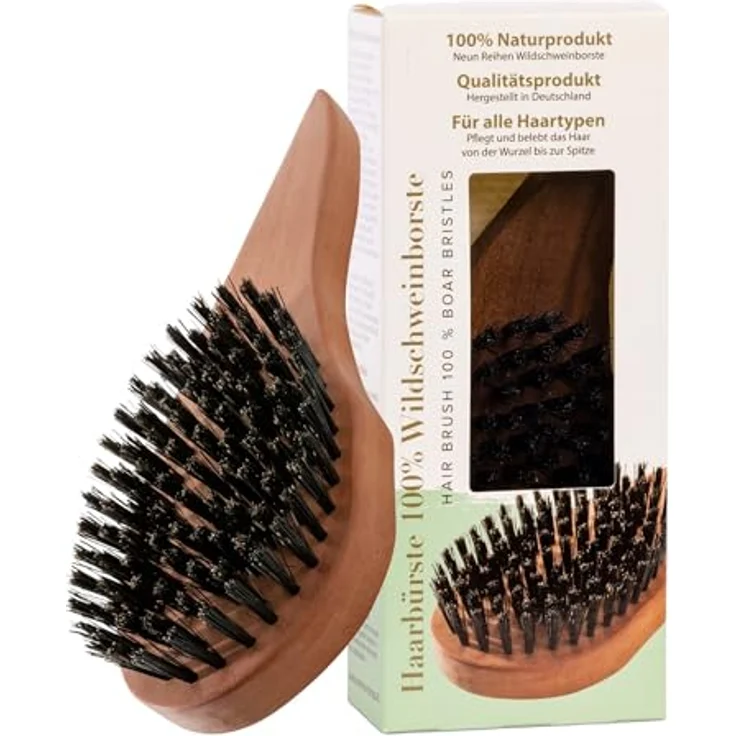remos professional body care REMOS Natur Haarbürste aus 100% Wildschweinborste, ergonomischer Griff aus Birnbaumholz, plastikfrei, Made in Germany – Bild 1