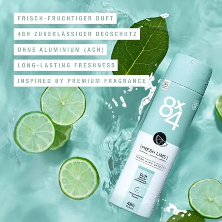 8X4 Fresh Lime Deospray, Aluminiumfreies Deodorant mit Zitrusnoten, 48h Schutz, 150 ml – Bild 2