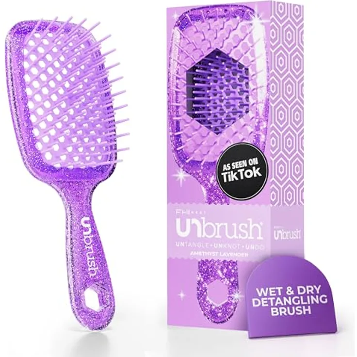 UNbrush Glitter Collection Detangling Hair Brush, Amethyst Detangler mit 105 Borsten für nasses und trockenes Haar, Unisex
